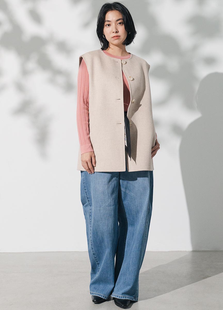 雙面呢圓領背心式大衣